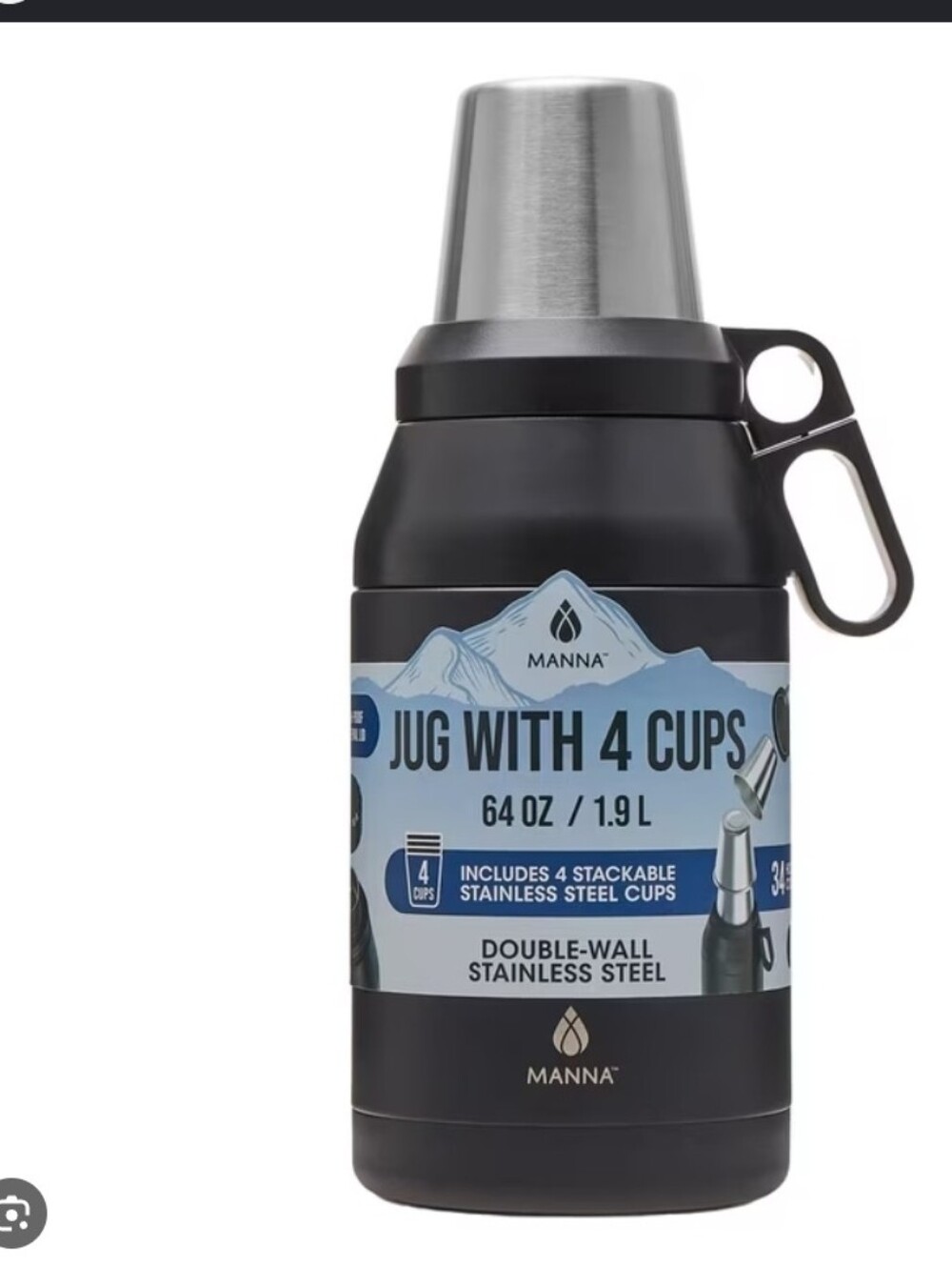 Manna 64oz Double-Wall Stainless Steel Jug - Black